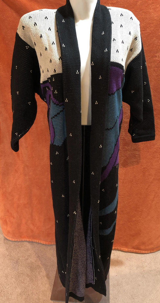 CHRIS TRIOLA Women Handmade Sweater Coat Size Small Black White Samurai Asian
